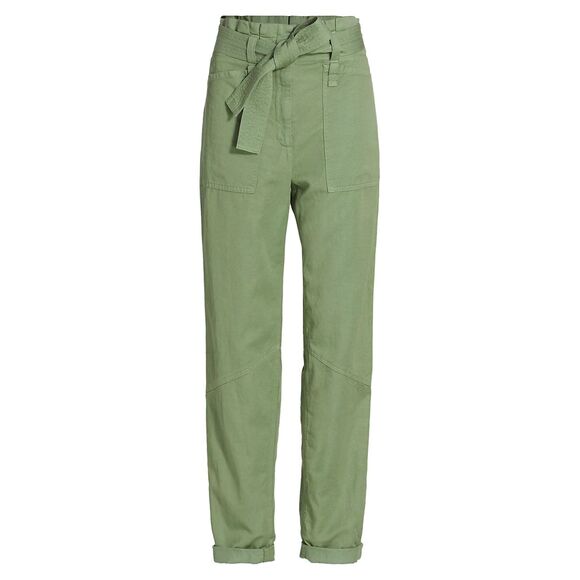 A.L.C Women's Green Textured Pocketed High Waisted Straight leg Cargo - Picture 1 of 8